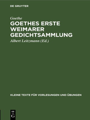 cover image of Goethes erste Weimarer Gedichtsammlung